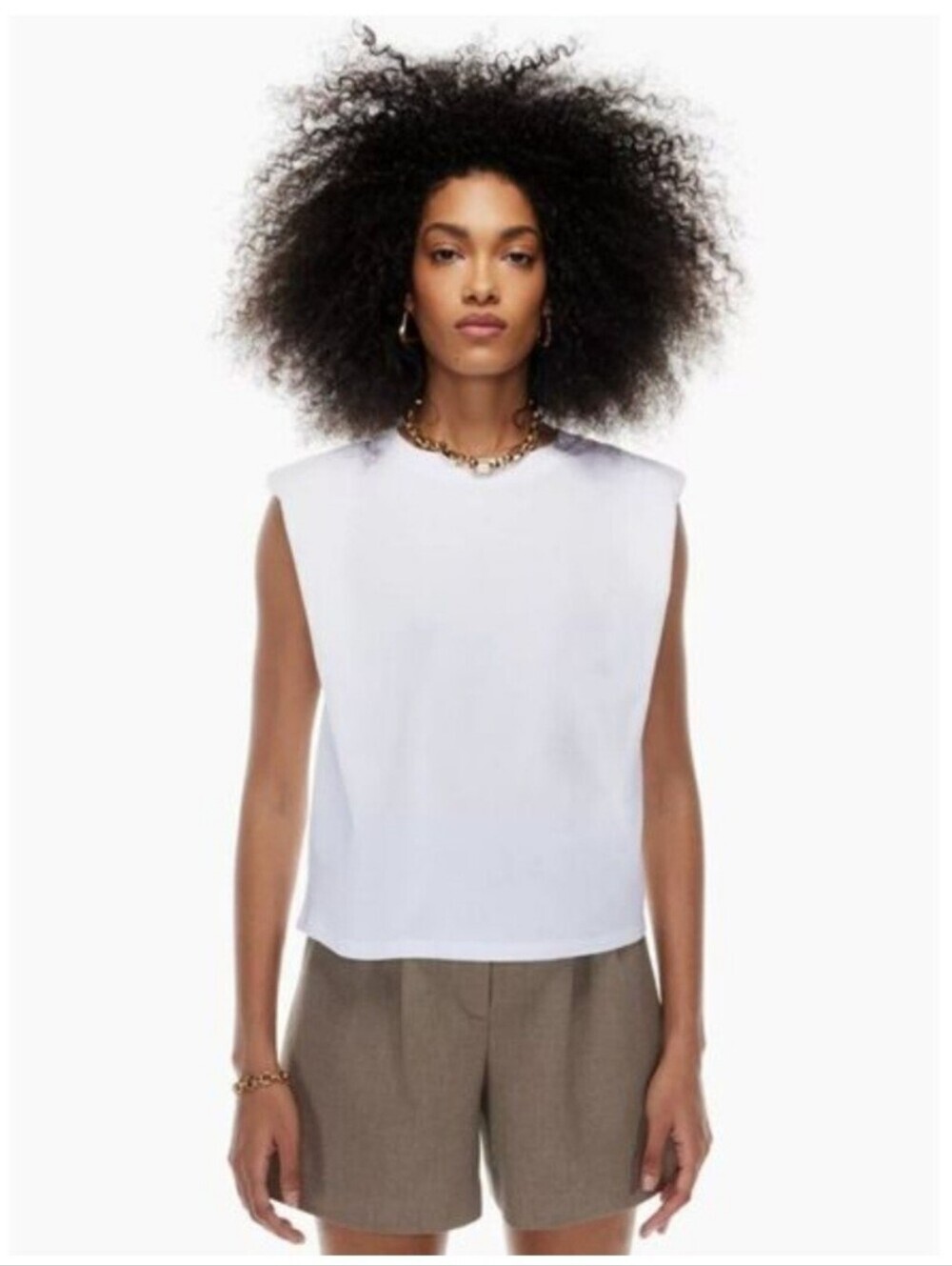 Aritzia Babaton Shoulder Pad Tank Top White Cotton Sleeveless XL